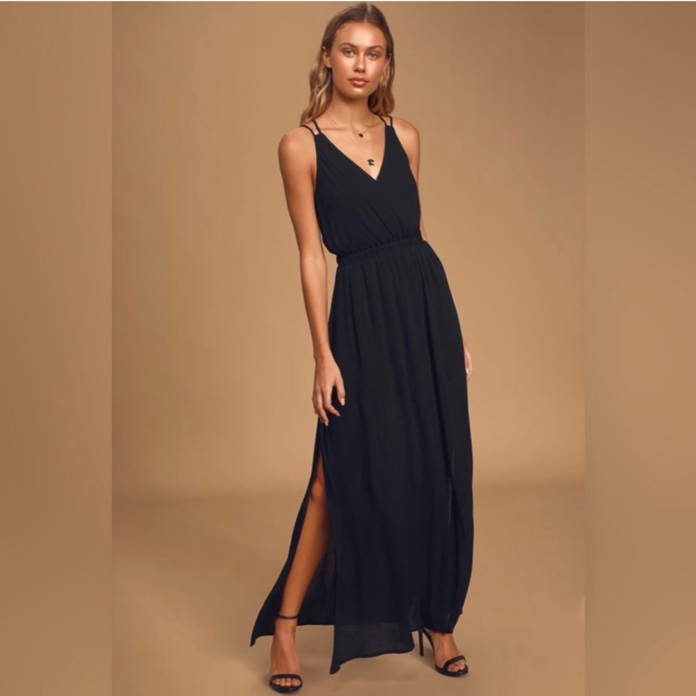 Lulu’s Lost in Paradise Black Maxi Dress Sz Small NWT